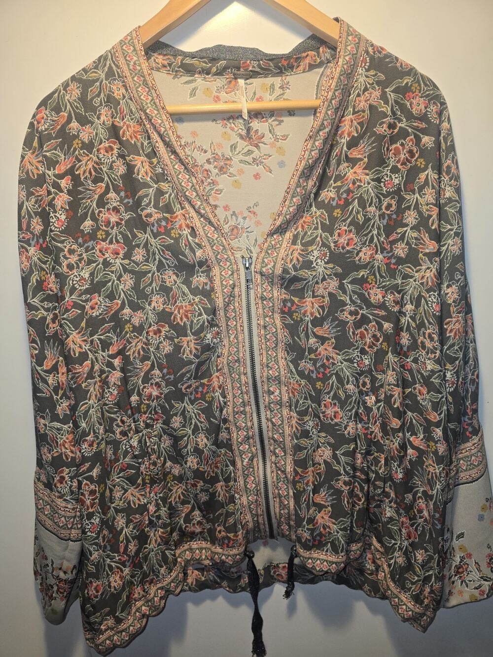 Free People Wildflowers Printed Kimono Jacket Size XS/S Whimsy Festival Oversize